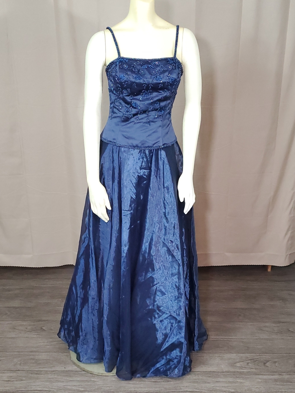 Aspeed Navy Blue Beaded Spaghetti-Strap Prom Dress